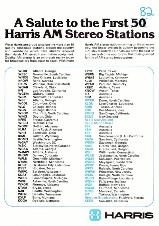 listing of Harris AM Stereo clients